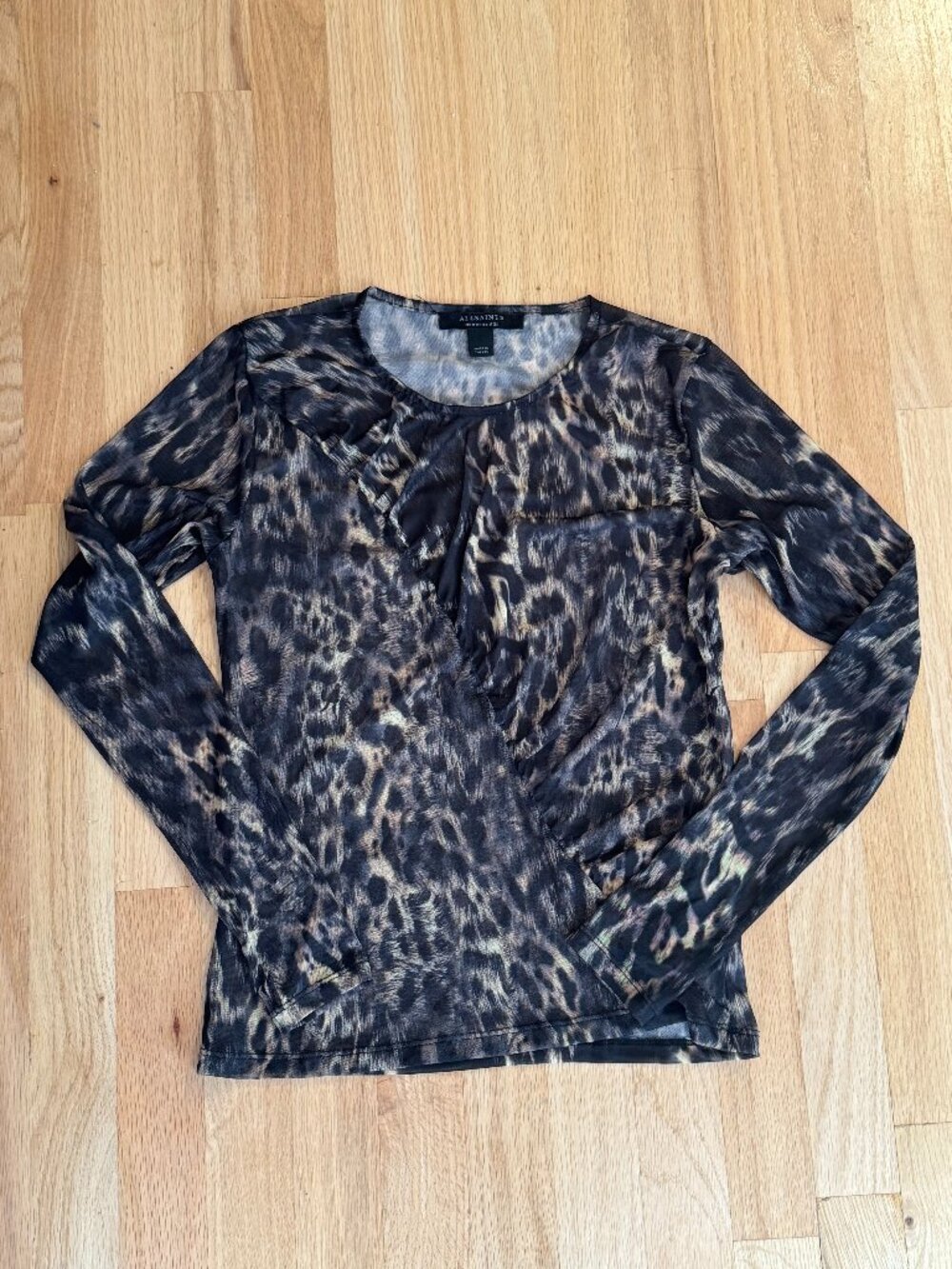All Saints Mesh Animal Print Long Sleeve Top Size 4